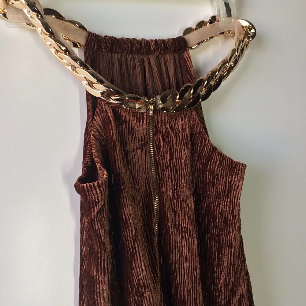 Bronx & Banco Cleopatra Rust Velvet Cutout Maxi Skirt Long Sleeve Gold Chain - Picture 14 of 15